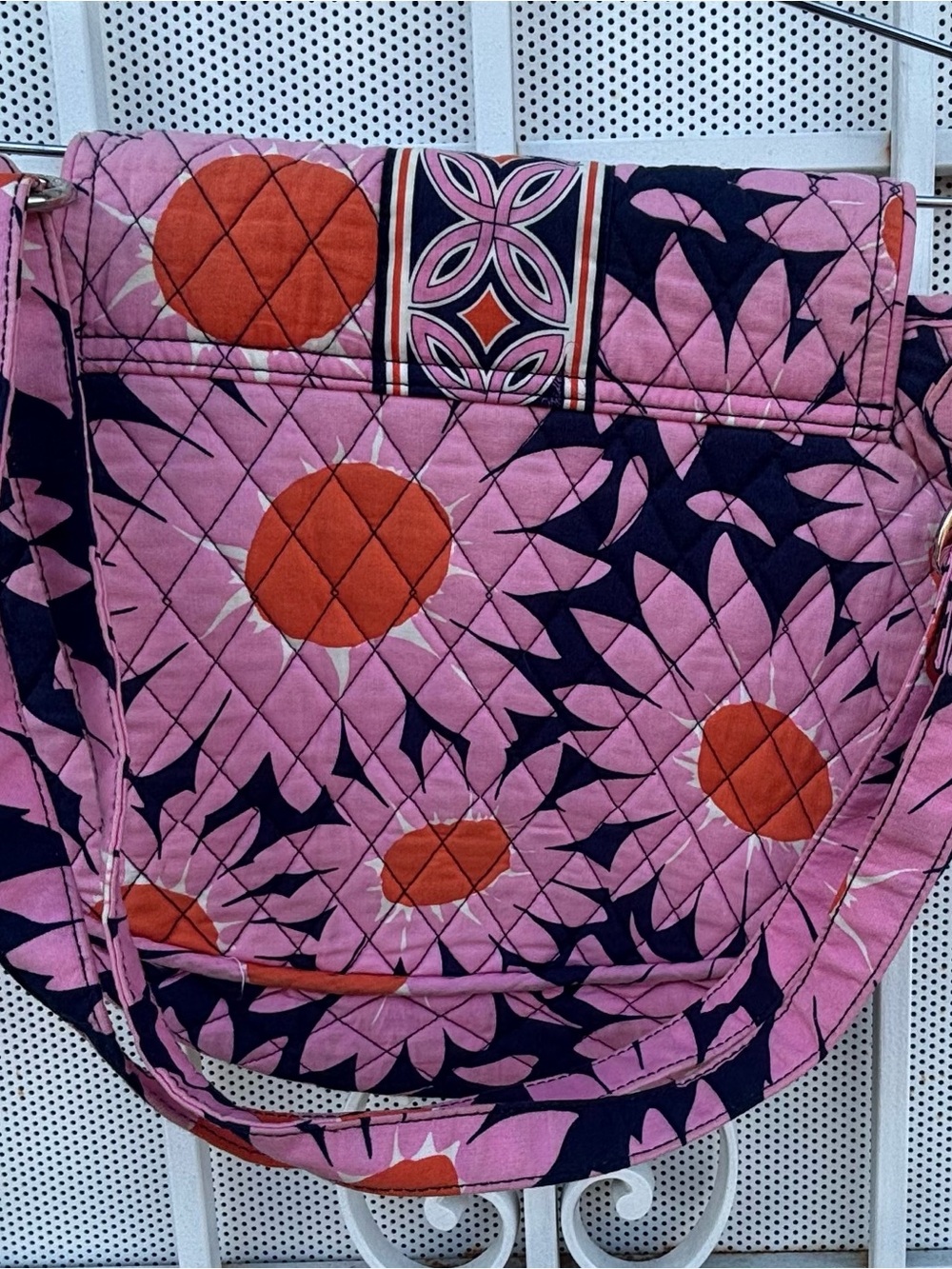 Vera Bradley Pink Orange Floral Quilted Crossbody Shoulder Bag Adjustable